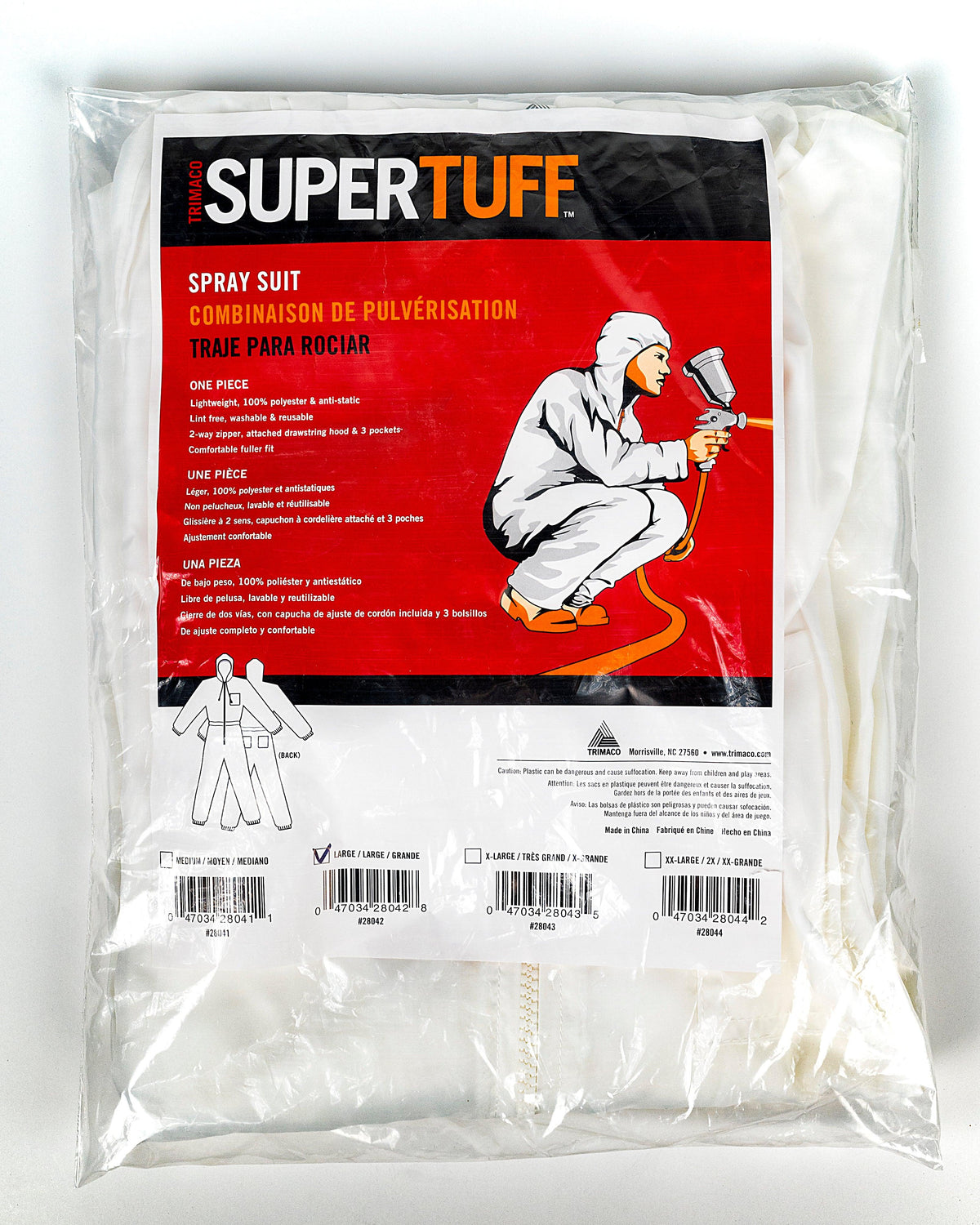 Spray Suit - Polyester, Anti-Static - Zipper, Hood & 3 Pockets, L - Finishers Depot